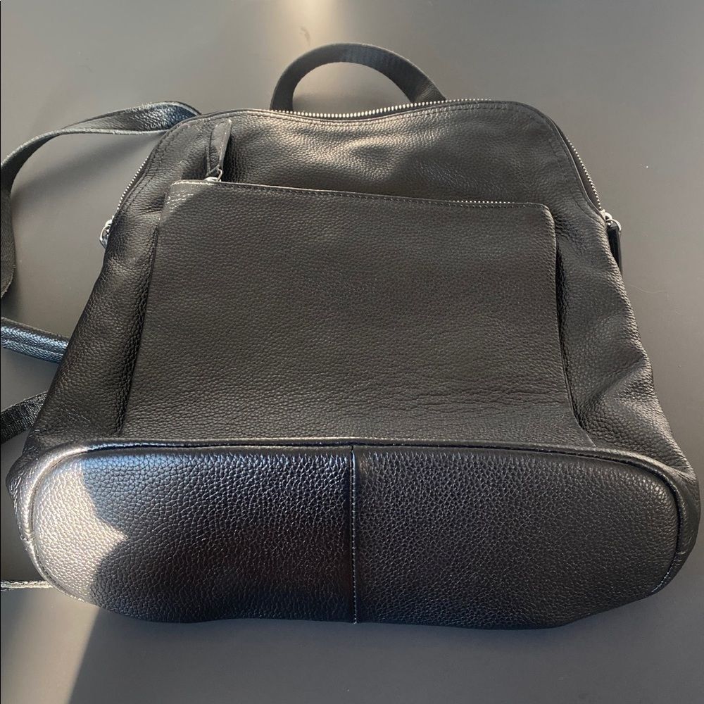 HESHE Black Pebble Leather Three Ways Bag Backpack Crossbody City Minimalist - Picture 8 of 11